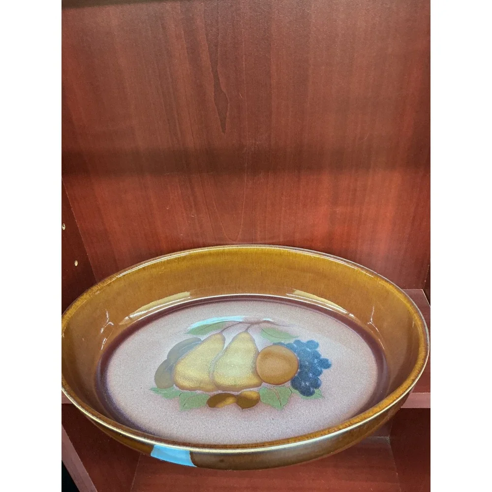 Denby Orchard Oval Serving Dish Fine Stoneware England Fruit‎ Pattern Brown 11.5